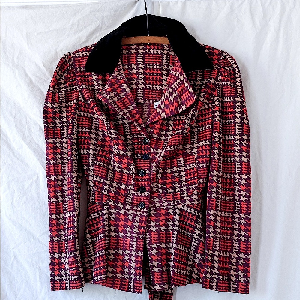 INFLUENCER @BJONESSTYLE Owned Houndstooth Plaid Riding Jacket Top Velvet Collar